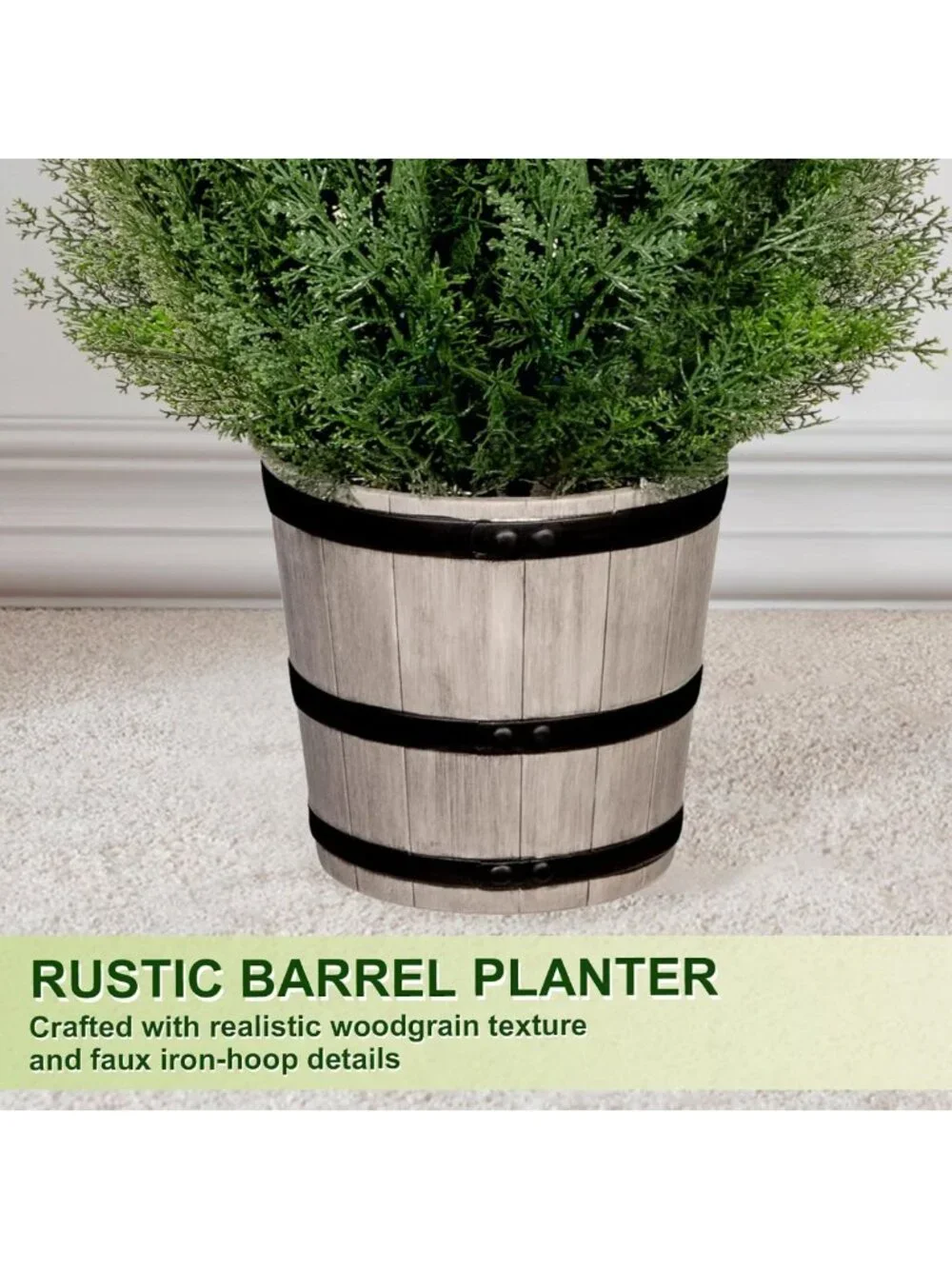 Set of 2 3FT Realistic Artificial Cedar Topiary Trees with Rustic Planter for